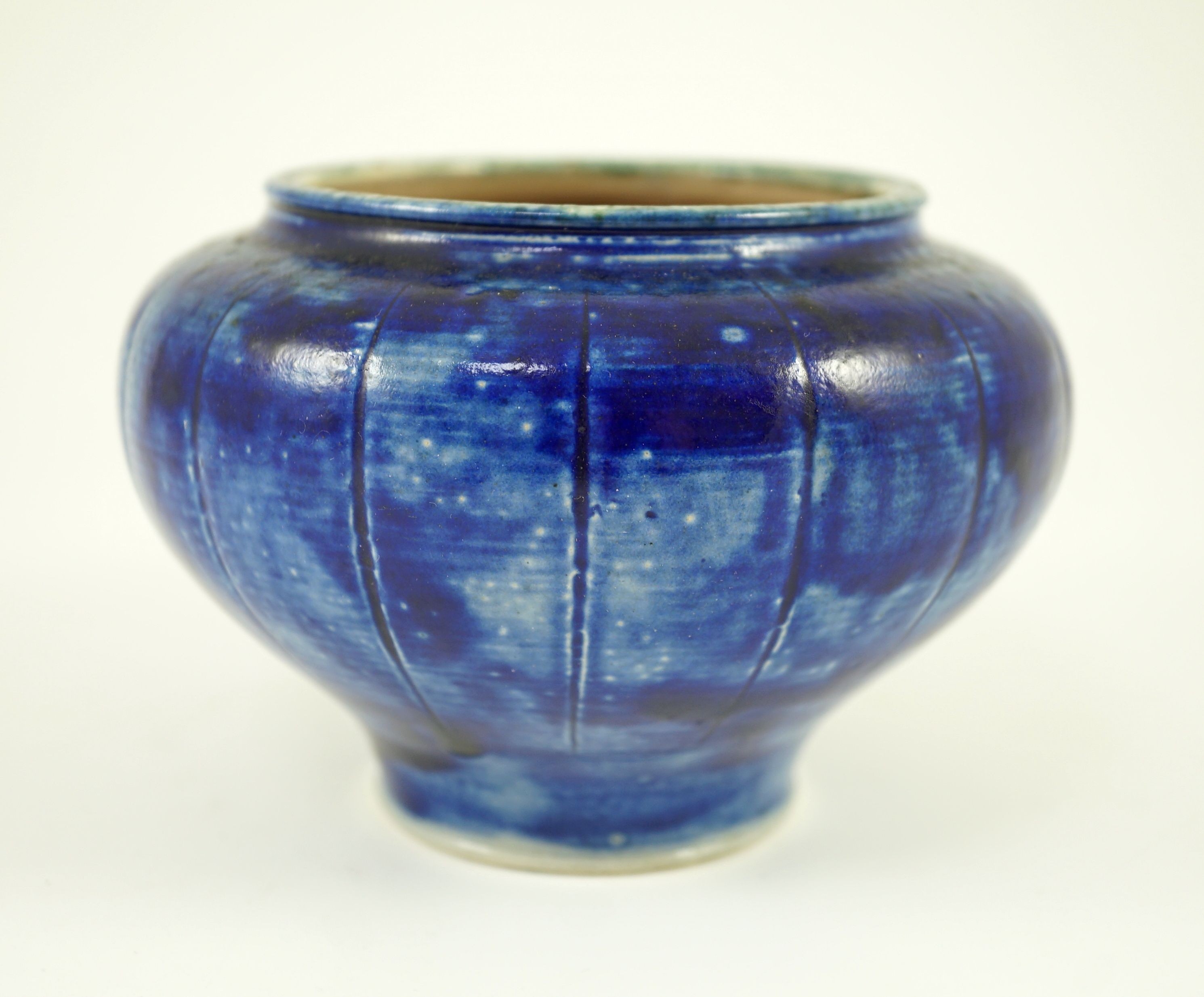 A Martin Brothers blue glazed vase, dated 1912, 9.5 cm high